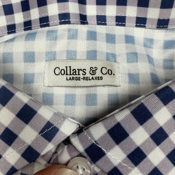 Collars and Co Polo Shirt Mens Large Relaxed Navy Gingham Plaid Short Sleeve NWT - Picture 3 of 5